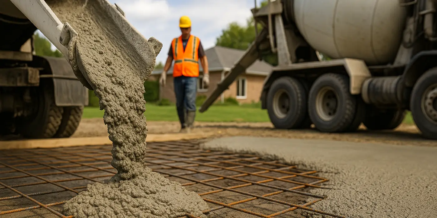 Cement truck pouring cement on a rebared ground from DHB Concrete Contractor Fort Worth in Arlington, TX - Arlington TX Cement truck pouring cement on a rebared ground from DHB Concrete Contractor Fort Worth in Arlington, TX - Arlington TX