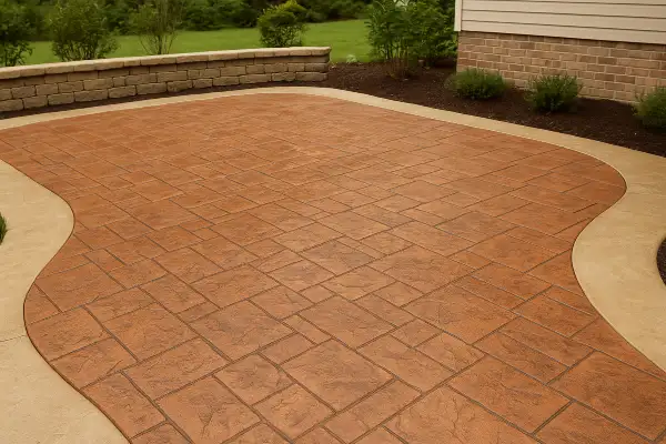 a brand new stamped concrete patio finished from DHB Concrete Contractor Fort Worth in Fort Worth, TX - Commercial Concrete Repair