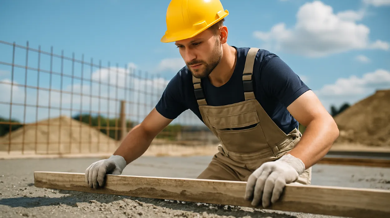a male concrete worker spreading fresh cement on rebared ground from DHB Concrete Contractor Fort Worth in Fort Worth, TX - Concrete Cutting Services
