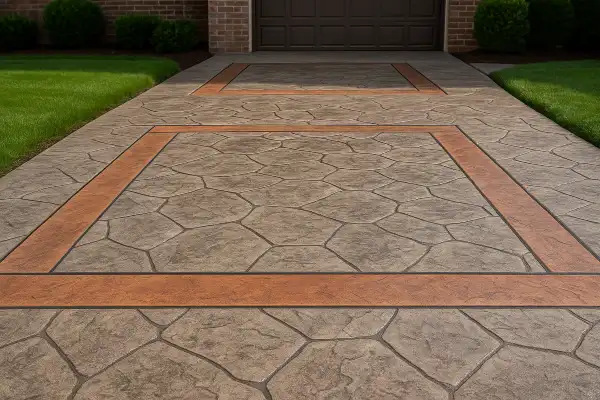 a brand new finished stamped concrete patio from DHB Concrete Contractor Fort Worth in Fort Worth, TX - Concrete Cutting Services