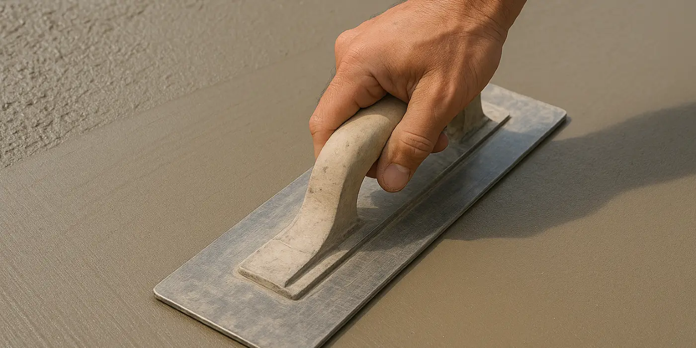 a hand trowel being used on a fresh cement slab to smooth it from DHB Concrete Contractor Fort Worth in Fort Worth, TX - Concrete Patio Services a hand trowel being used on a fresh cement slab to smooth it from DHB Concrete Contractor Fort Worth in Fort Worth, TX - Concrete Patio Services