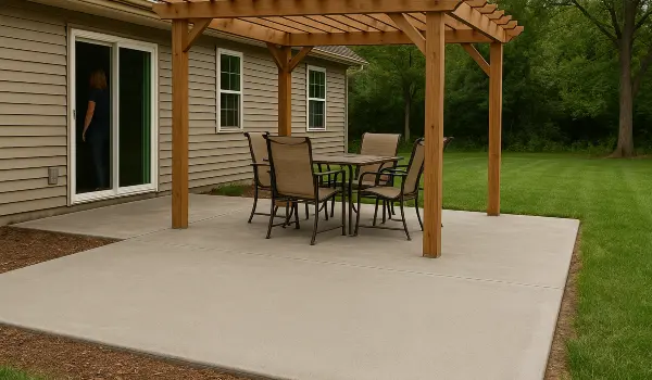 a concrete patio with a pergola from DHB Concrete Contractor Fort Worth in Denton, TX - Denton TX