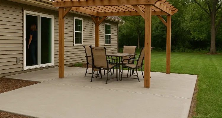 a concrete patio with a pergola from DHB Concrete Contractor Fort Worth in Denton, TX - Denton TX