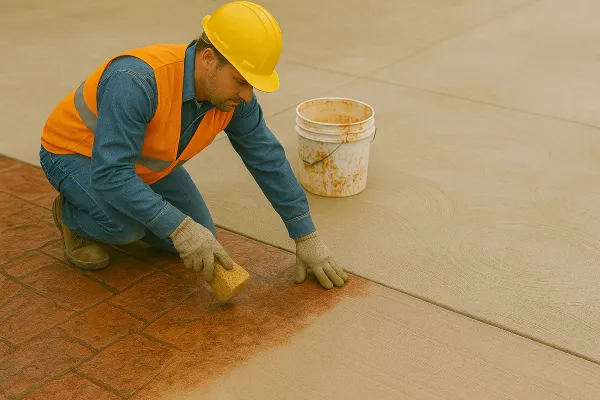 a male worker working on a concrete stamped project from DHB Concrete Contractor Fort Worth in Denton, TX - Denton TX