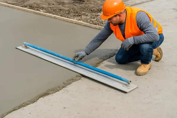 a male worker smoothing a fresh concrete slab from DHB Concrete Contractor Fort Worth in Denton, TX - Denton TX