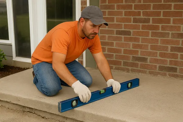 a male worker leveling a concrete slab porch from DHB Concrete Contractor Fort Worth in Denton, TX - Denton TX