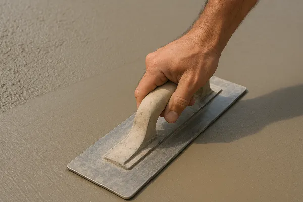 a hand trowel being used on a fresh cement slab from DHB Concrete Contractor Fort Worth in Fort Worth, TX - Residential concrete repair
