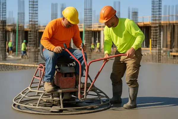 2 men using a machine to finish a concrete slab foundation from DHB Concrete Contractor Fort Worth in White Settlement, TX - White Settlement TX